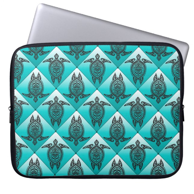 Shamanic Sea Turtles Pattern - cyan Laptopschutzhülle (Vorderseite)