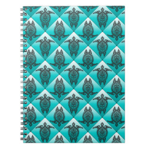 Shamanic Sea Turtles Pattern - cyan Notizblock