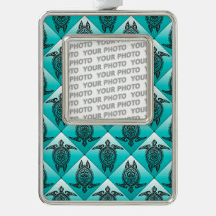Shamanic Sea Turtles Pattern - cyan Rahmen-Ornament Silber