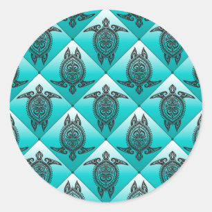 Shamanic Sea Turtles Pattern - cyan Runder Aufkleber