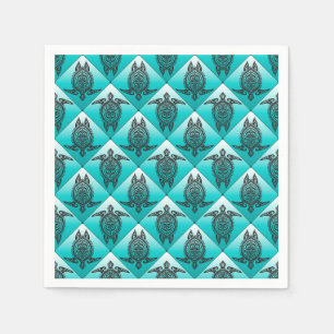 Shamanic Sea Turtles Pattern - cyan Serviette