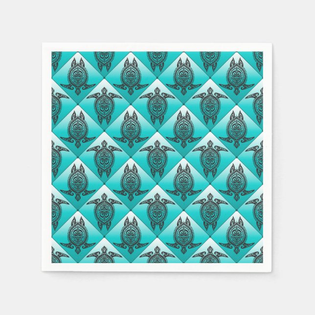 Shamanic Sea Turtles Pattern - cyan Serviette (Vorderseite)