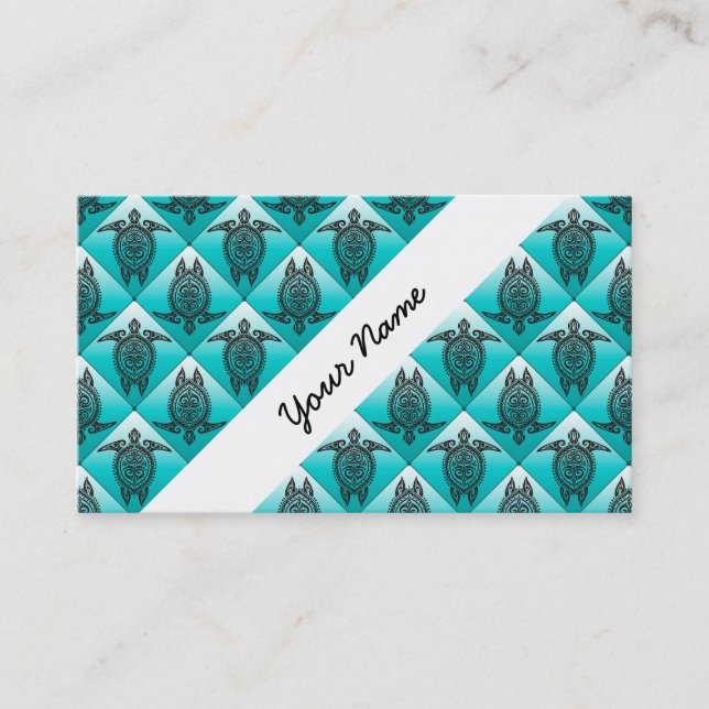 Shamanic Sea Turtles Pattern - cyan Visitenkarte (Vorderseite)