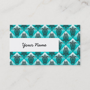 Shamanic Sea Turtles Pattern - cyan Visitenkarte