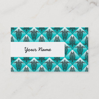 Shamanic Sea Turtles Pattern - cyan Visitenkarte