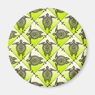 Shamanic Sea Turtles Pattern - Green Magnet