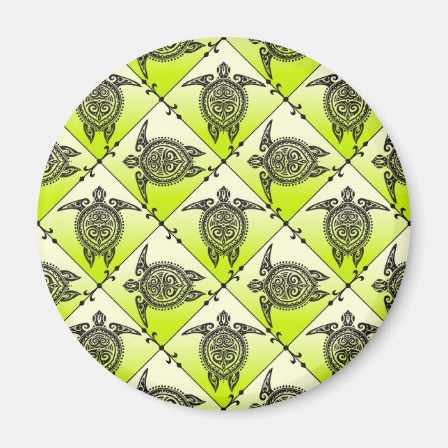 Shamanic Sea Turtles Pattern - Green Magnet (Vorne)