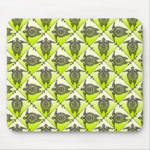 Shamanic Sea Turtles Pattern - Green Mousepad