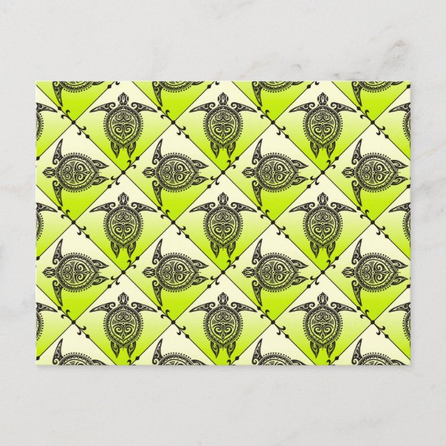 Shamanic Sea Turtles Pattern - Green Postkarte (Vorderseite)
