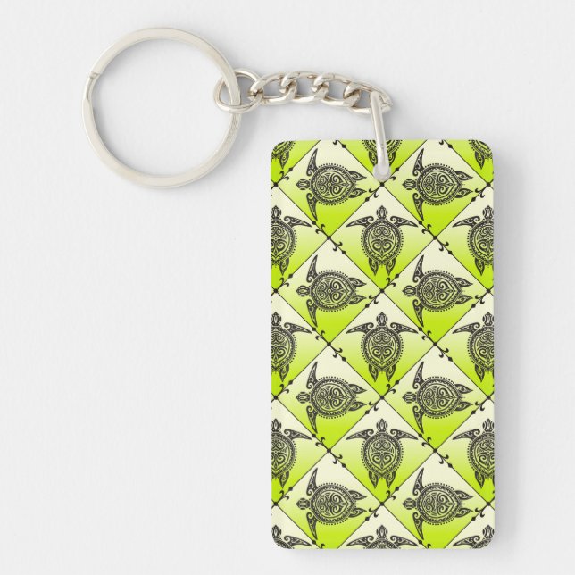 Shamanic Sea Turtles Pattern - Green Schlüsselanhänger (Vorderseite)