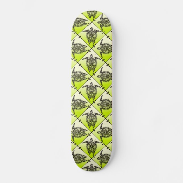 Shamanic Sea Turtles Pattern - grün Skateboard (Vorderseite)
