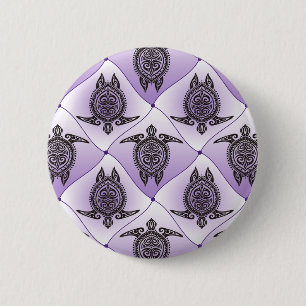 Shamanic Sea Turtles Pattern - violet Button