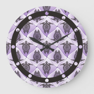 Shamanic Sea Turtles Pattern - violet Große Wanduhr
