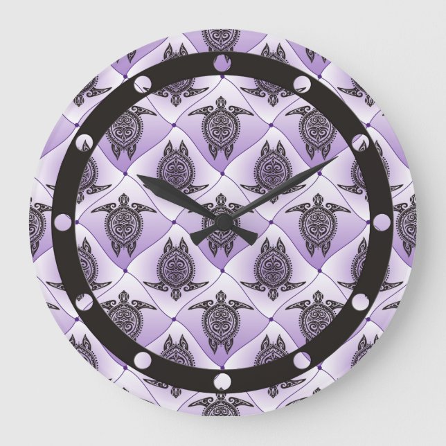 Shamanic Sea Turtles Pattern - violet Große Wanduhr (Vorderseite)