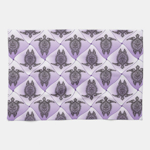 Shamanic Sea Turtles Pattern - violet Küchentuch