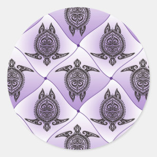 Shamanic Sea Turtles Pattern - violet Runder Aufkleber