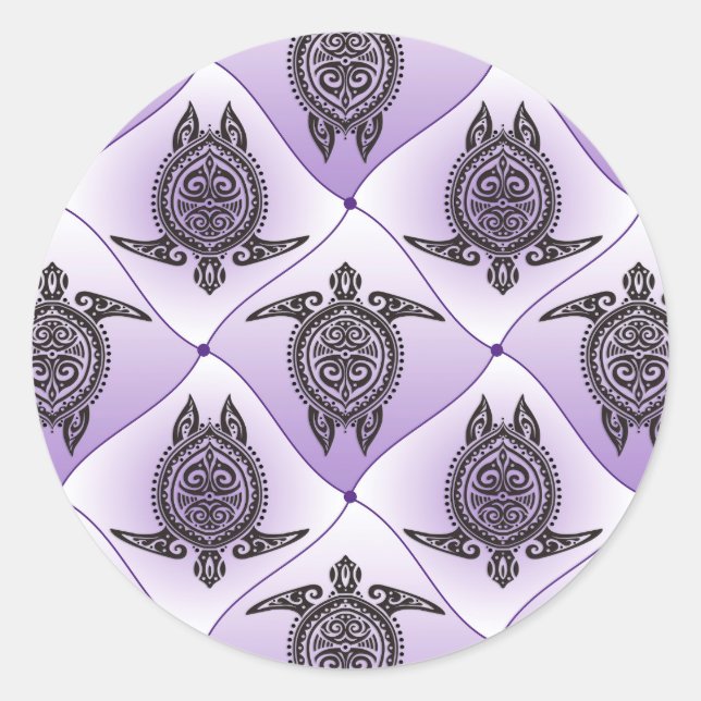 Shamanic Sea Turtles Pattern - violet Runder Aufkleber (Vorderseite)
