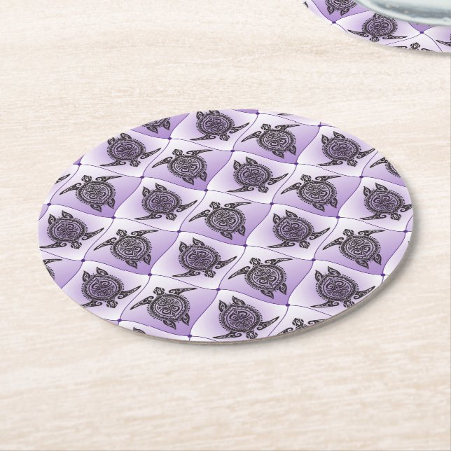Shamanic Sea Turtles Pattern - violet Runder Pappuntersetzer (Angewinkelt)