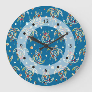 Shamanic Sea Turtles Pattern + your backgr. color Große Wanduhr