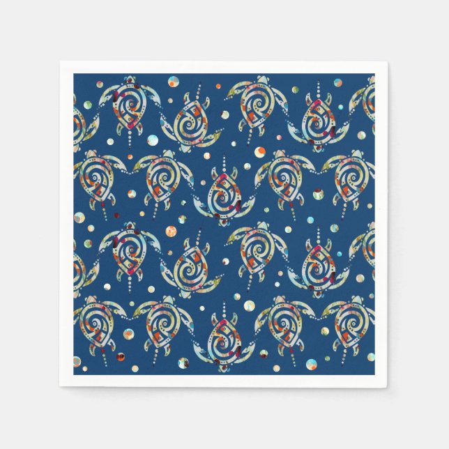 Shamanic Sea Turtles Pattern + your backgr. color Serviette (Vorderseite)