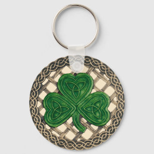 Shamrock And Celtic Knots Keychain Beige Schlüsselanhänger
