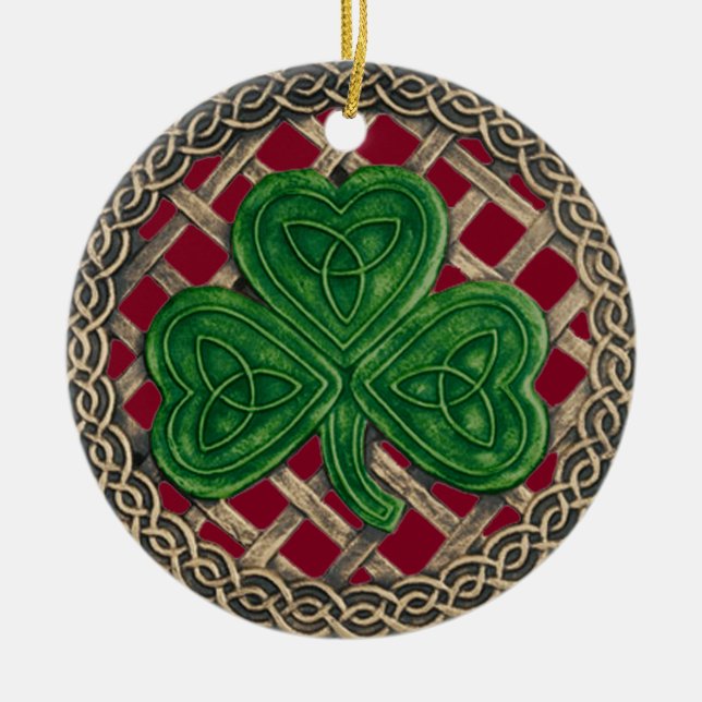 Shamrock And Celtic Knots Ornament Red (Vorne)