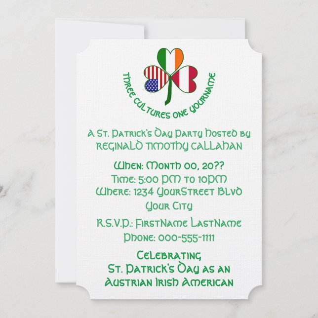 Shamrock Austrian Ireland USA Flags Einladung (Vorderseite)