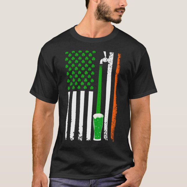 Shamrock Beer American Flag St. Patrick's Day Drin T-Shirt (Vorderseite)