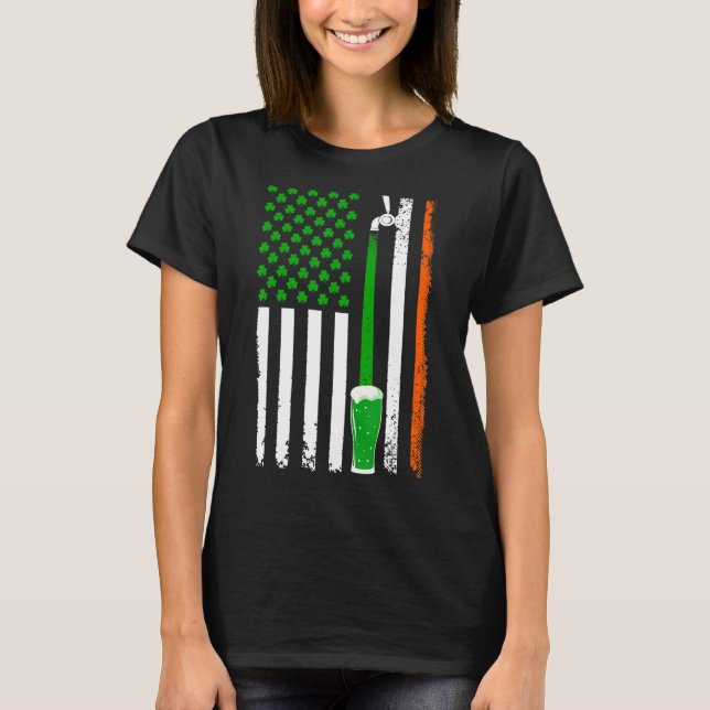 Shamrock Beer American Flag St. Patrick's Day Drin T-Shirt (Vorderseite)