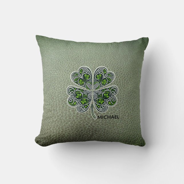 Shamrock Colover  St.Patrick`s Day Green Leather  Kissen (Vorderseite)