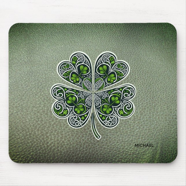 Shamrock Colover  St.Patrick`s Day Green Leather  Mousepad (Vorne)