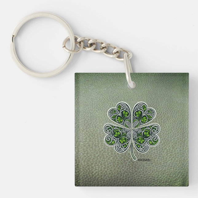 Shamrock Colover  St.Patrick`s Day Green Leather  Schlüsselanhänger (Vorderseite)
