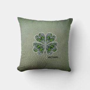 Shamrock Colover St.Patrick`s Day Grüne Ledertasch Kissen