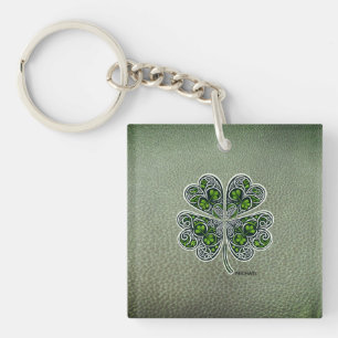 Shamrock Colover St.Patrick`s Day Grüne Ledertasch Schlüsselanhänger
