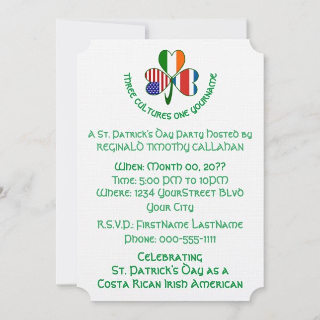 Shamrock Costa Rican Ireland USA Personalize Text Einladung (Vorderseite)