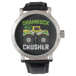 Shamrock Crusher Monster Truck St. Patrick's Tag Armbanduhr