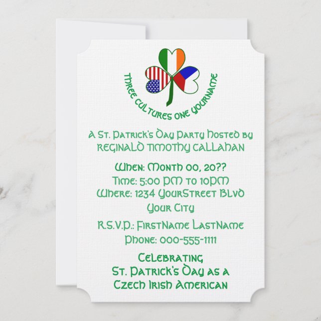 Shamrock Czechia Ireland USA Personalize Text Einladung (Vorderseite)