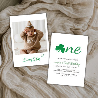 Shamrock Eins Erste Geburtstags-Foto-Einladung Einladung