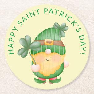 Shamrock-Gnom Glücklicher St. Patrick's Day Runder Pappuntersetzer