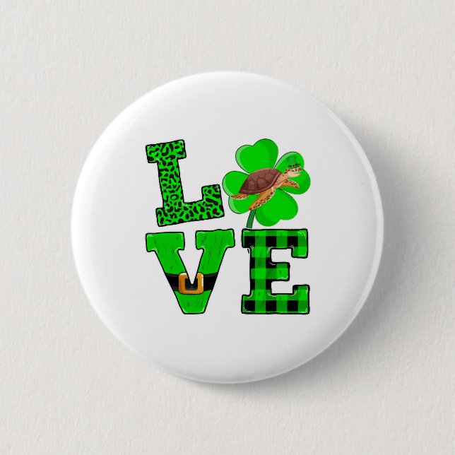 Shamrock Green Plaid Love Sea Turtle St Patrick'S Button (Vorderseite)