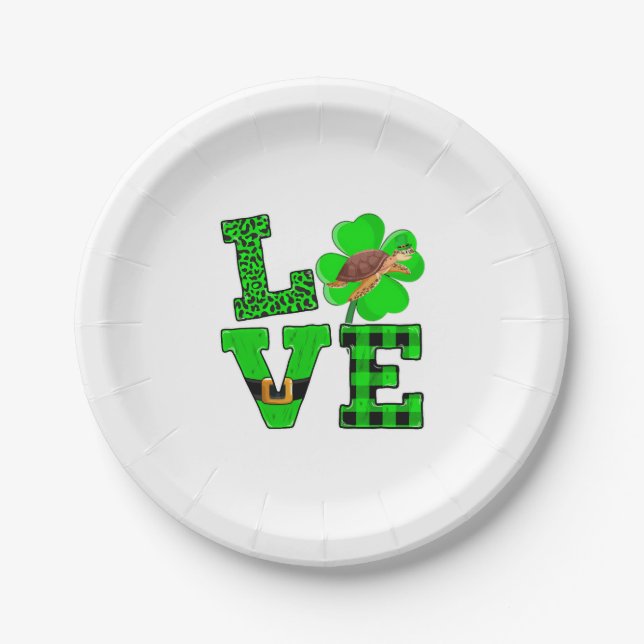 Shamrock Green Plaid Love Sea Turtle St Patrick'S Pappteller (Vorderseite)