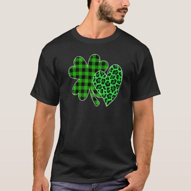 Shamrock Heart Leopard Buffalo St Patricks Day Men T-Shirt (Vorderseite)