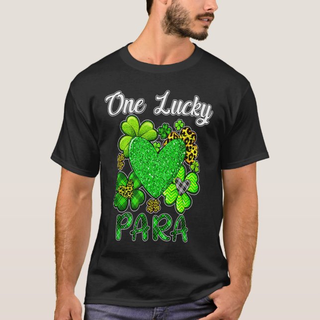 Shamrock Leopard Plaid One Lucky Para St Patricks  T-Shirt (Vorderseite)