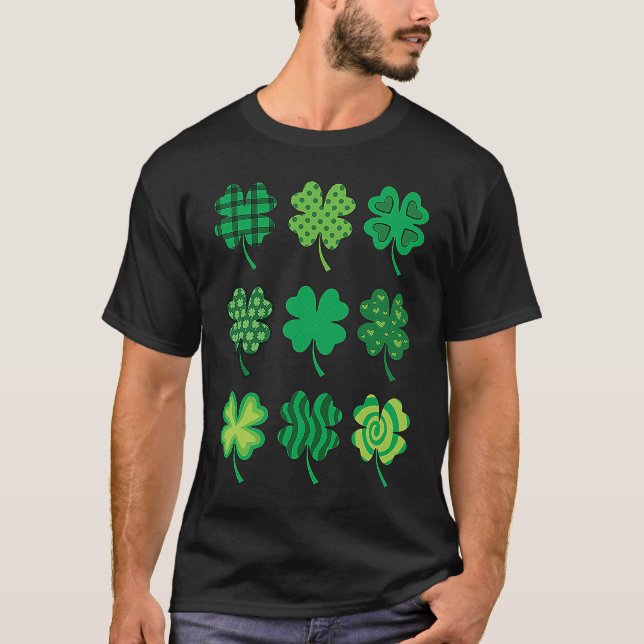 Shamrock Pattern St Patricks Day Cute Plaid Four L T-Shirt (Vorderseite)