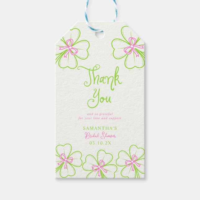  Shamrock Pink Green  Bridal Shower Thank You Geschenkanhänger (Vorderseite)