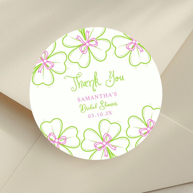  Shamrock Pink Green  Bridal Shower Thank You Runder Aufkleber (Von Creator hochgeladen)