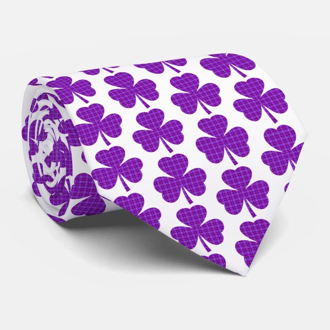 Shamrock Shape Plaid Purple Neck Tie Krawatte (Gerollt)