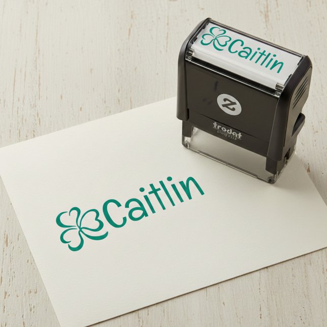 Shamrock w/ Name Signature Pre Inked Rubber Stamp Permastempel (Lucky clover signature stamp.)