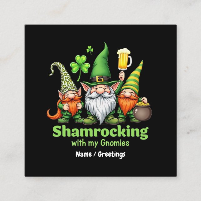 Shamrocking mit My Gnomies Funny St. Patrick's Quadratische Visitenkarte (Vorderseite)