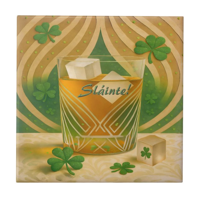 Shamrocks Irish Whiskey Tumbler "Sláinte!" Fliese (Vorderseite)